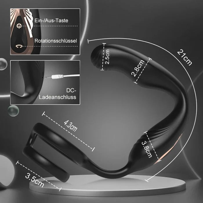 PM10: Prostaatstimulator voor anale expansie, voorzien van vibratie met 10 frequenties en rotatie