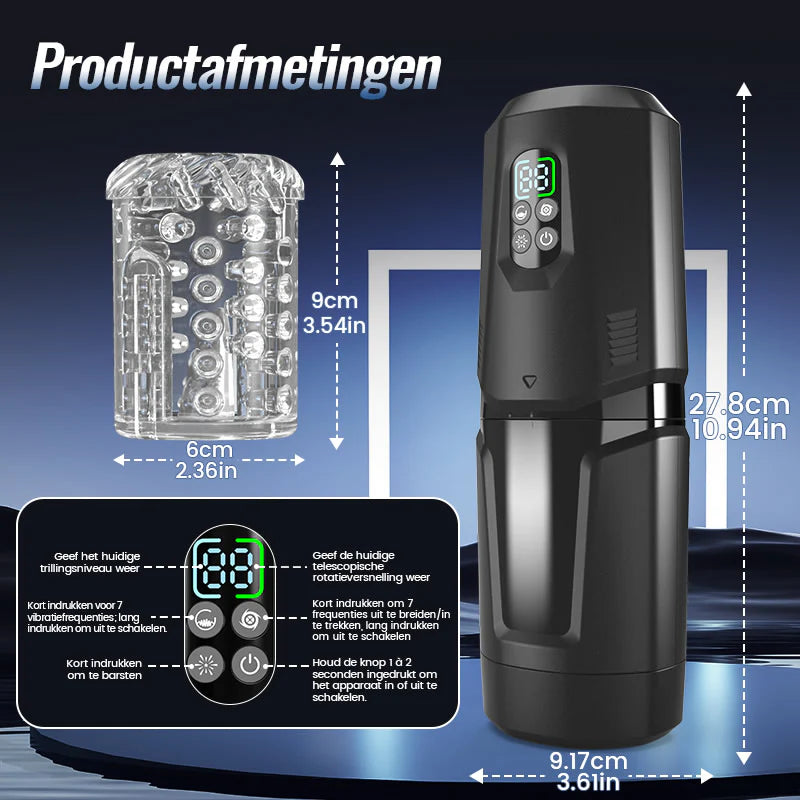 XR19: Handsfree masturbator met stoot-, rotatie- en vibratiefunctie en app-interactie