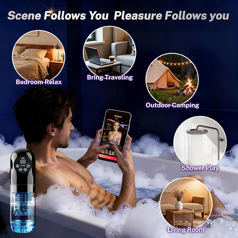 XR21: Mannelijke masturbator met stoot-, rotatie-, vibratie-, zuig- en likfunctie App-bediening & LCD-display