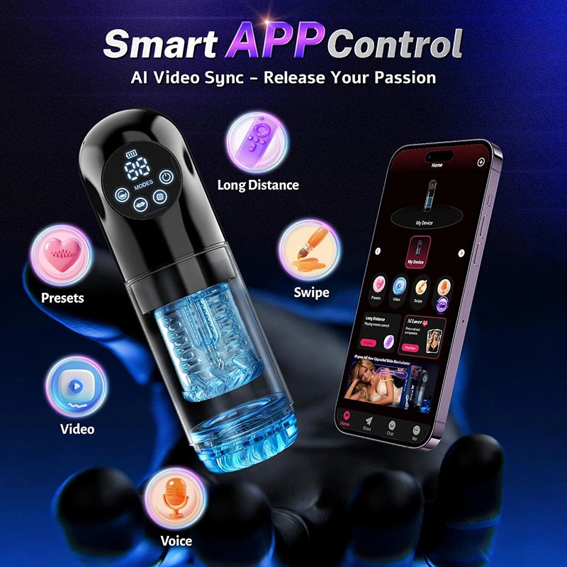 XR21: Mannelijke masturbator met stoot-, rotatie-, vibratie-, zuig- en likfunctie App-bediening & LCD-display