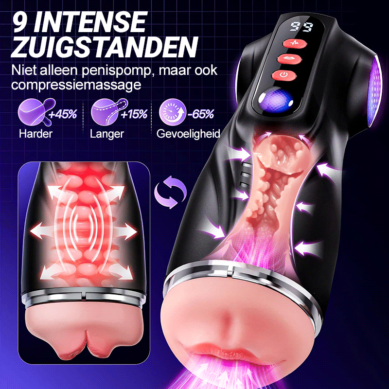 XV11: Mannen masturbeerder met 9 zuig- & 9 vibratiefuncties, app-besturing, 3 hulzen