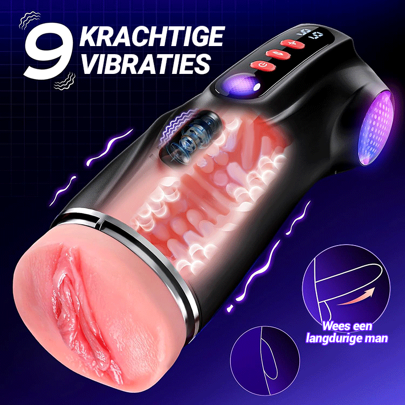 XV11: Mannen masturbeerder met 9 zuig- & 9 vibratiefuncties, app-besturing, 3 hulzen