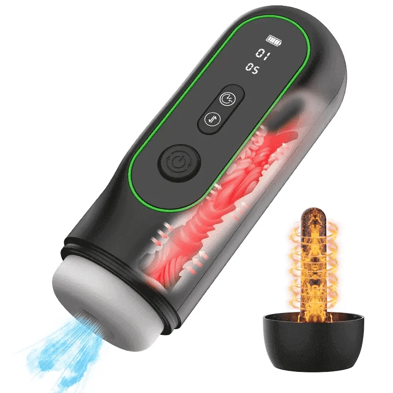 XS14: 6-in-1 stotende, vibrerende, verwarmende en geluidsgestuurde cock‑suck‑machine