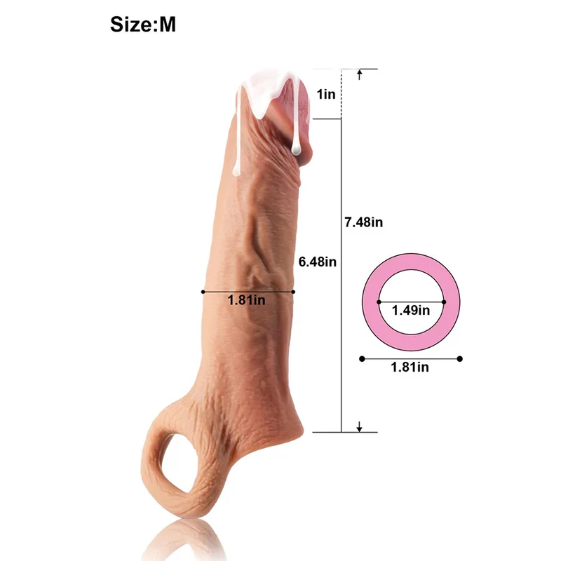 20,3 cm lengte x 12,4 cm omtrek, S/M/L maat realistische penismouw