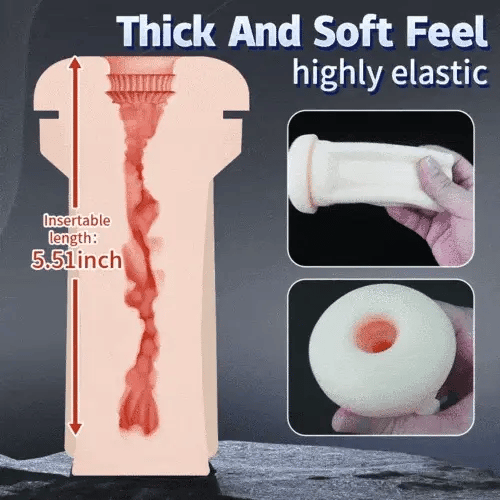 Realistic sex toy with thick and soft feel, 5.51-inch insertable length, highly elastic for comfort.
