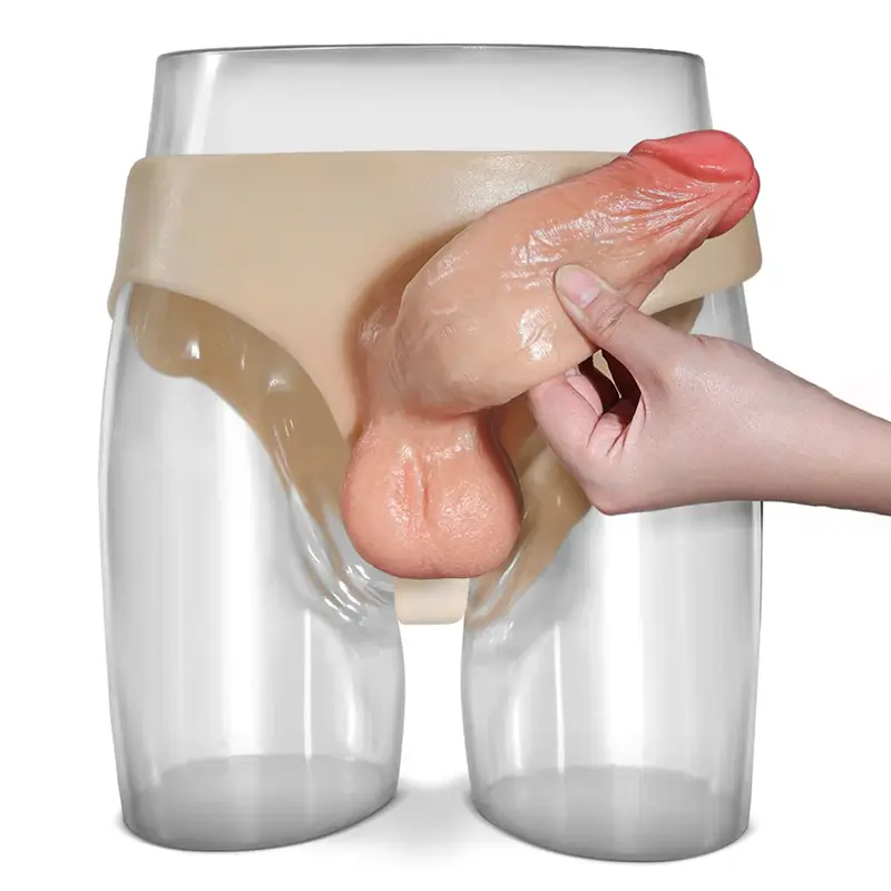 18 cm x 5 cm siliconen holle strap-on penisverlenging met bewegende ballen
