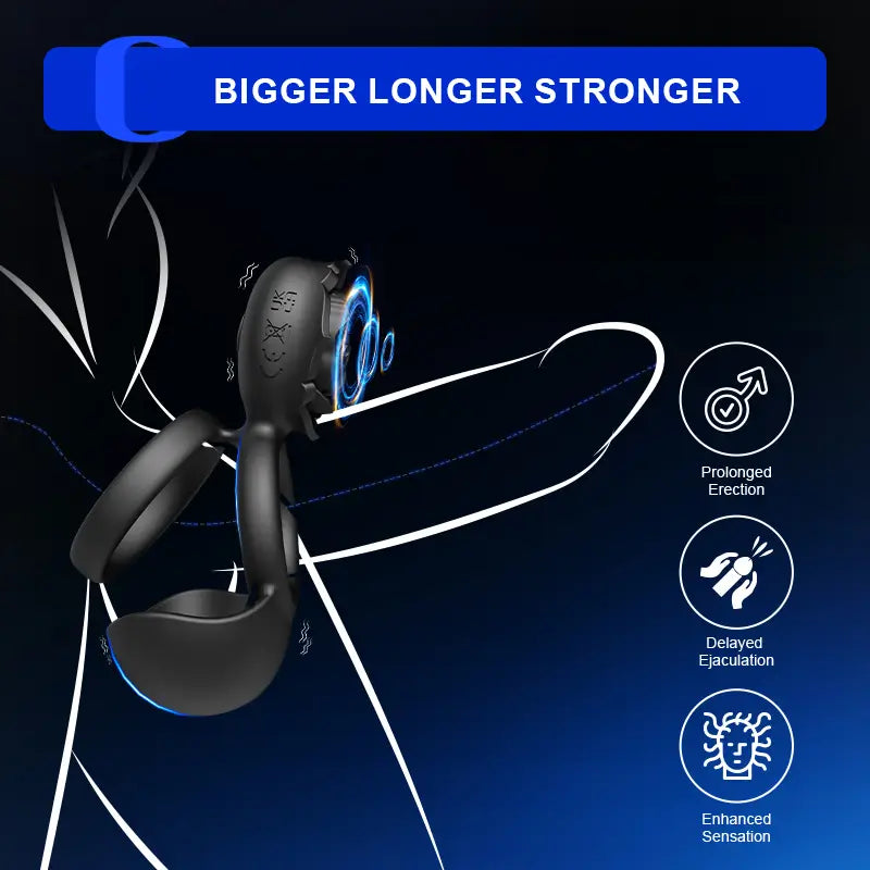 Vibrerende testikel-, perineum- en clitorisstimulator 3‑in‑1 penisring