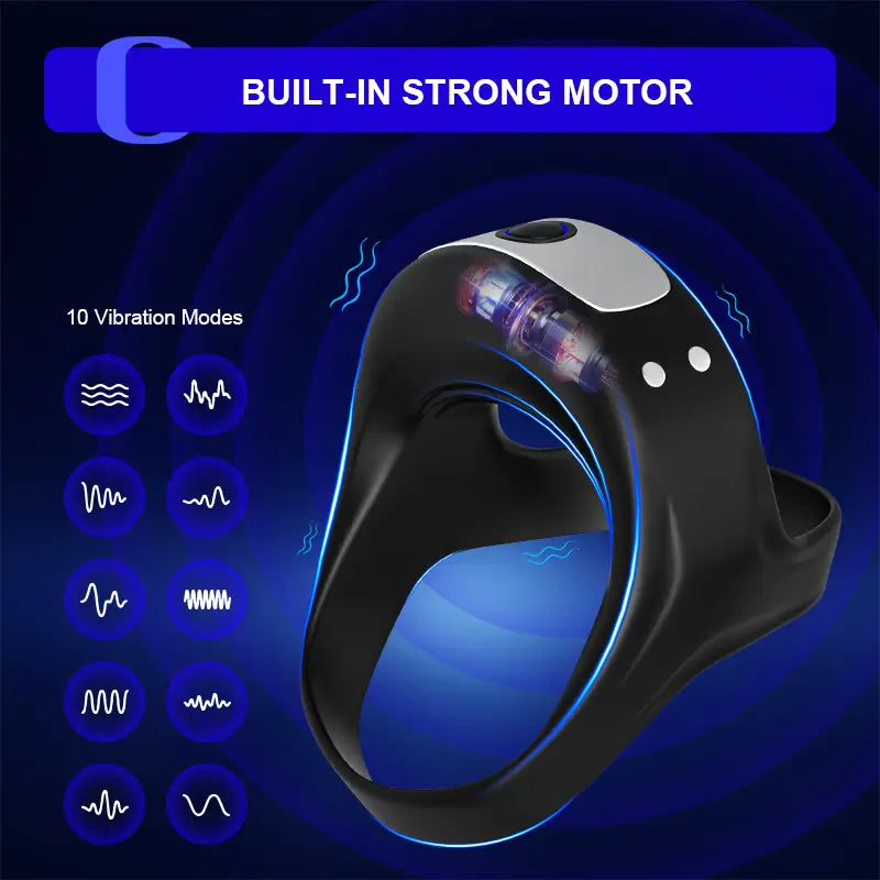 PR7: waterdichte cockring met 10 krachtige vibratiemodi