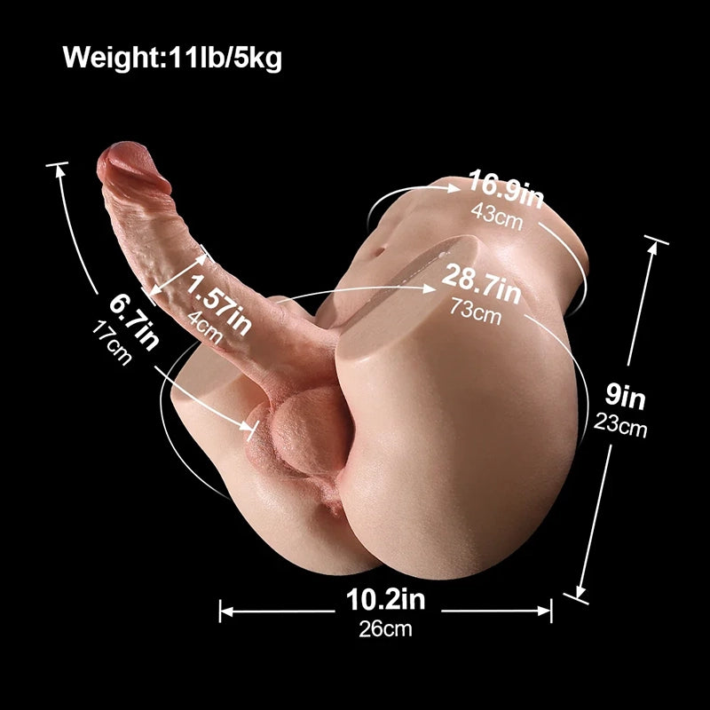Asher 4,99 kg Siliconen sekstorso voor mannen met Ultra-realistische 17 cm dildo