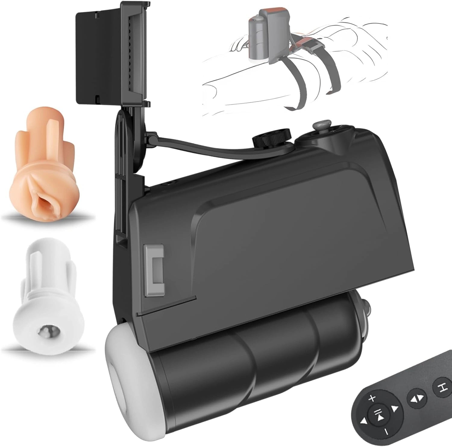 Handsfree masturbator voor mannen met 10 drukstanden en 2 verwijderbare inzetstukken