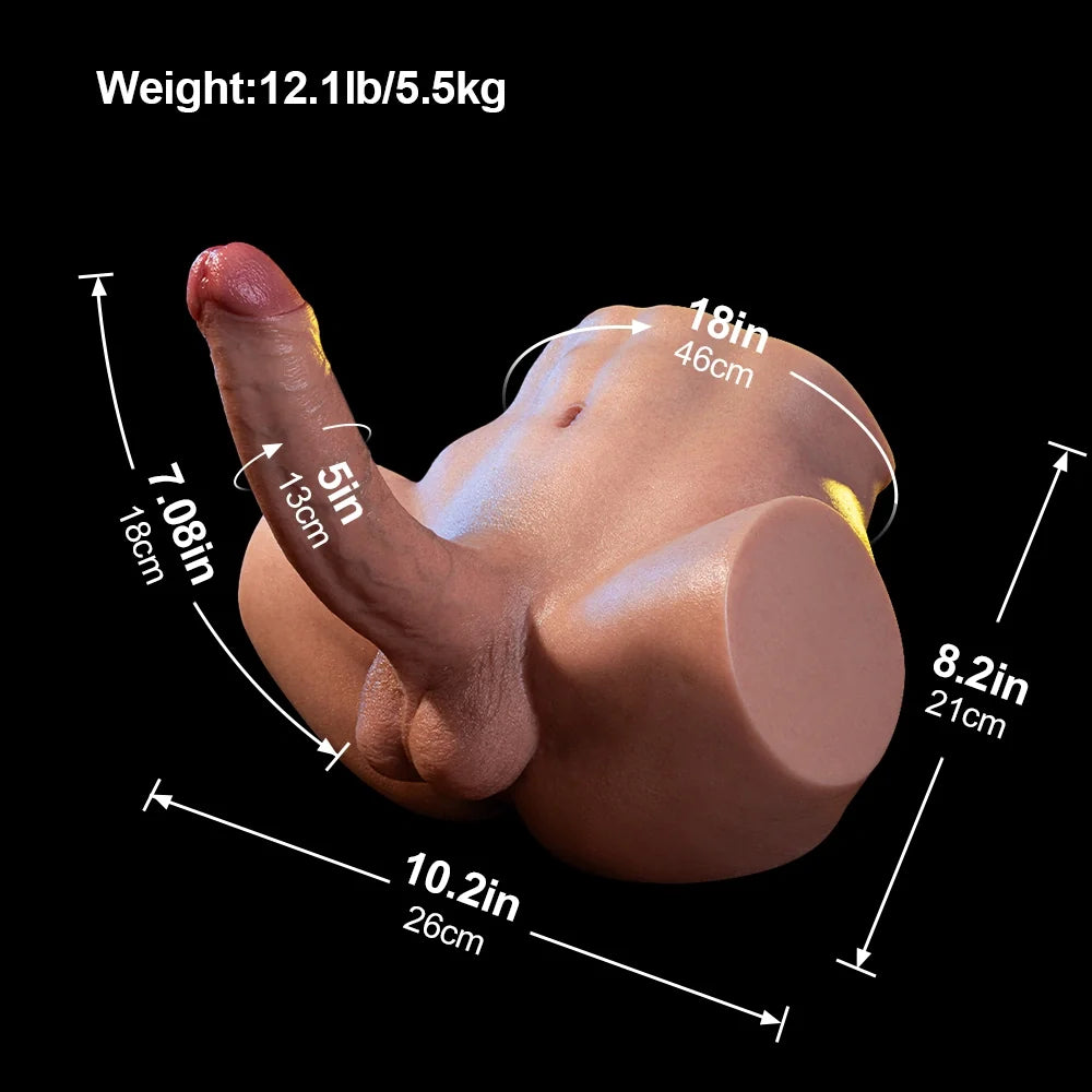 Kane: 5,49 kg Siliconen sekstorso voor mannen met zachte 18 cm dildo