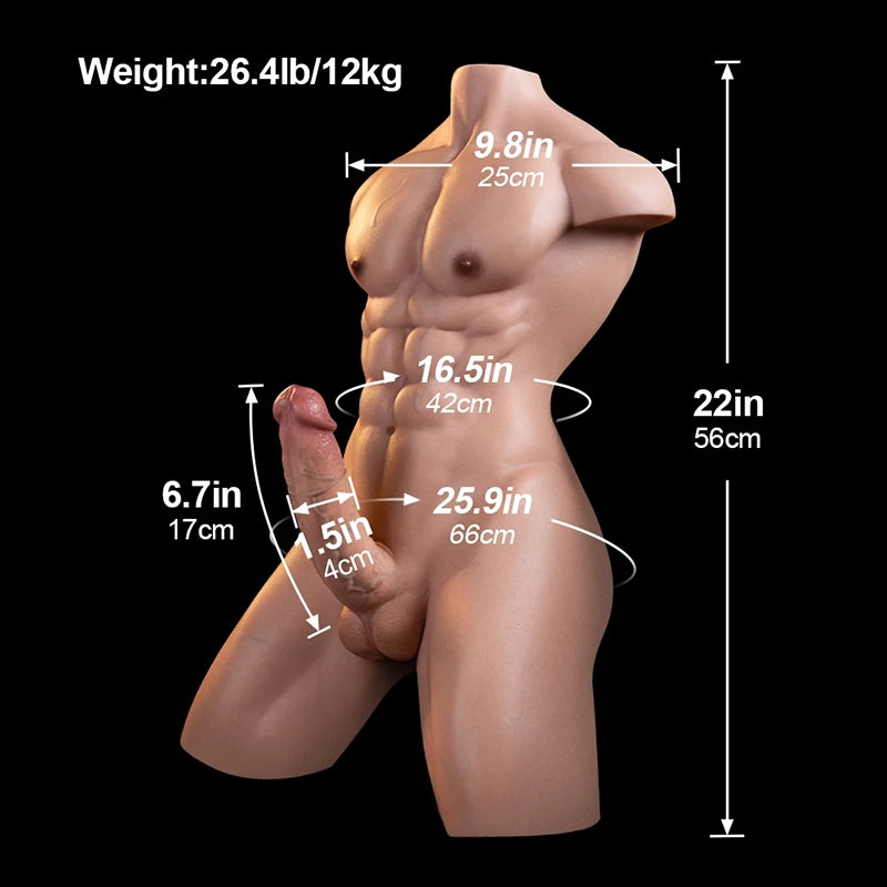 Lucas: 12,02 kg Premium Siliconen Mannelijke Sekstorso met Gespierde Look & Realistische 17 cm Dildo