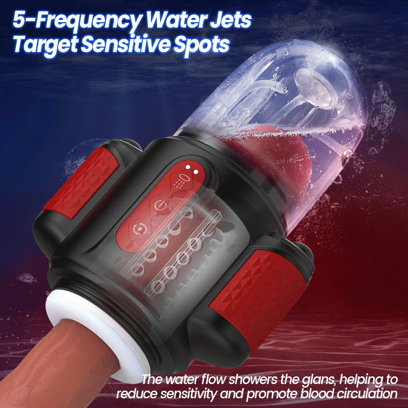 XR16: Hydro vortex masturbator – 10 trillingen, 5 rotaties, 5 watersproei