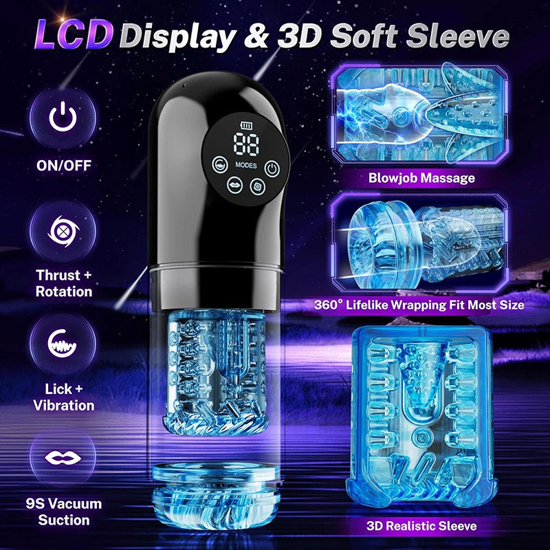 XR21: Mannelijke masturbator met stoot-, rotatie-, vibratie-, zuig- en likfunctie  App-bediening & LCD-display