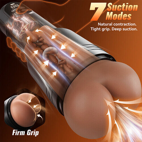 XS2 Pro: 7 vibrerende en zuigende automatische mannelijke masturbator met realistische anus en pocketpussy