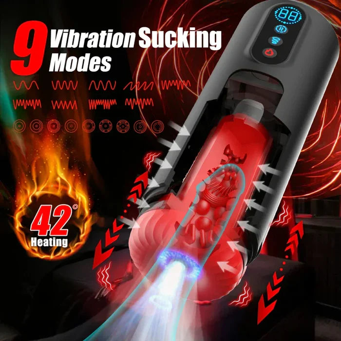 XS6Pro Verwarmde masturbator met 9 standen stoten, zuigen, vibratie en automatische orale seks