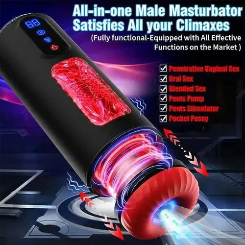 XS6Pro Verwarmde masturbator met 9 standen stoten, zuigen, vibratie en automatische orale seks