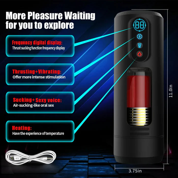 XS6Pro Verwarmde masturbator met 9 standen stoten, zuigen, vibratie en automatische orale seks