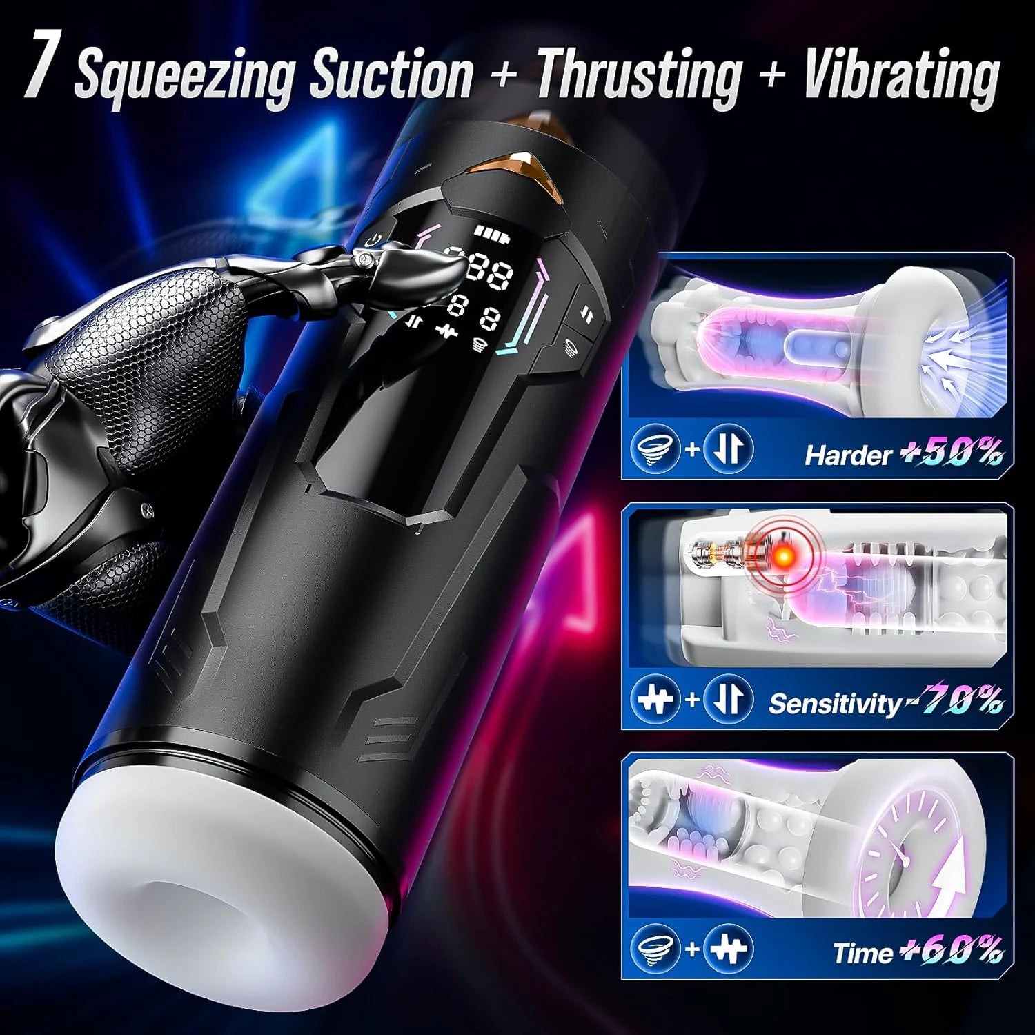 XT4: Automatische masturbator met AI-app en 7 zuig-, stoot- en vibratiestanden