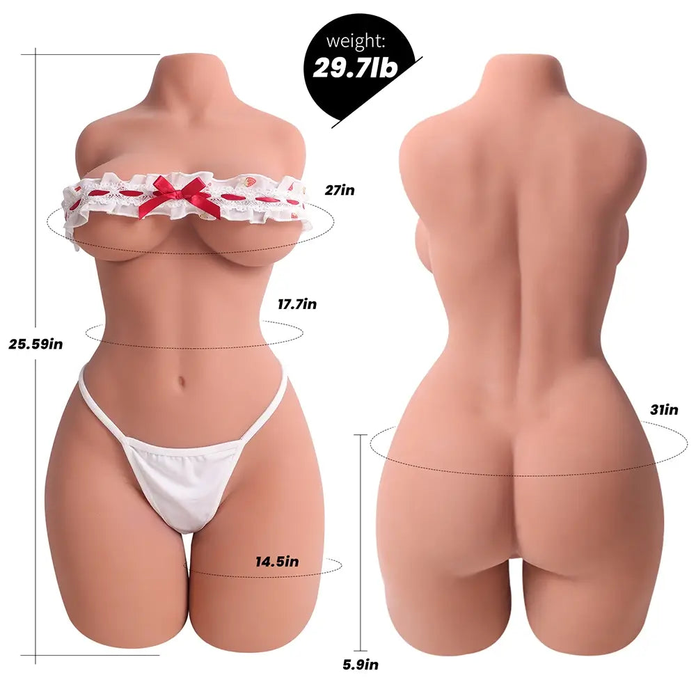 Adna: 13,5 kg realistische vrouwelijke torso sekspop met bruine huid