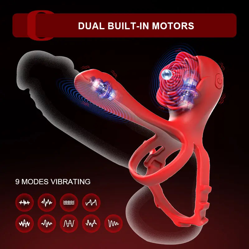 PR8: rozen-cockring met dubbele motoren en 10 vibratiemodi voor koppels