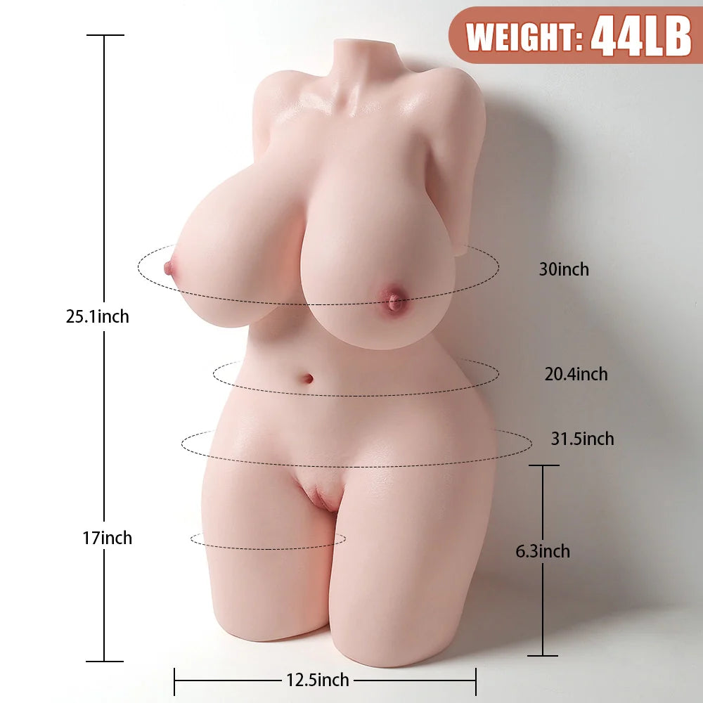 Jenny: 20 kg levensechte BBW torsopop van volledig silicone met bubbelbillen en grote borsten