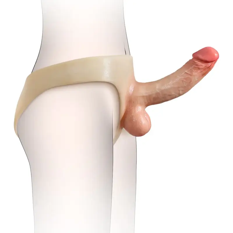 18 cm x 5 cm siliconen holle strap-on penisverlenging met bewegende ballen